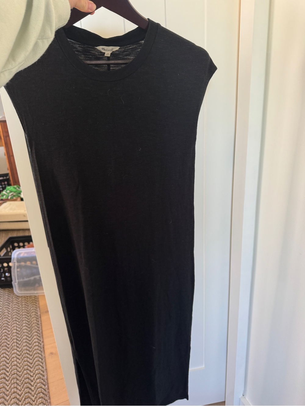 Madewell Black Cotton Midi cap sleeve t shirt Dress